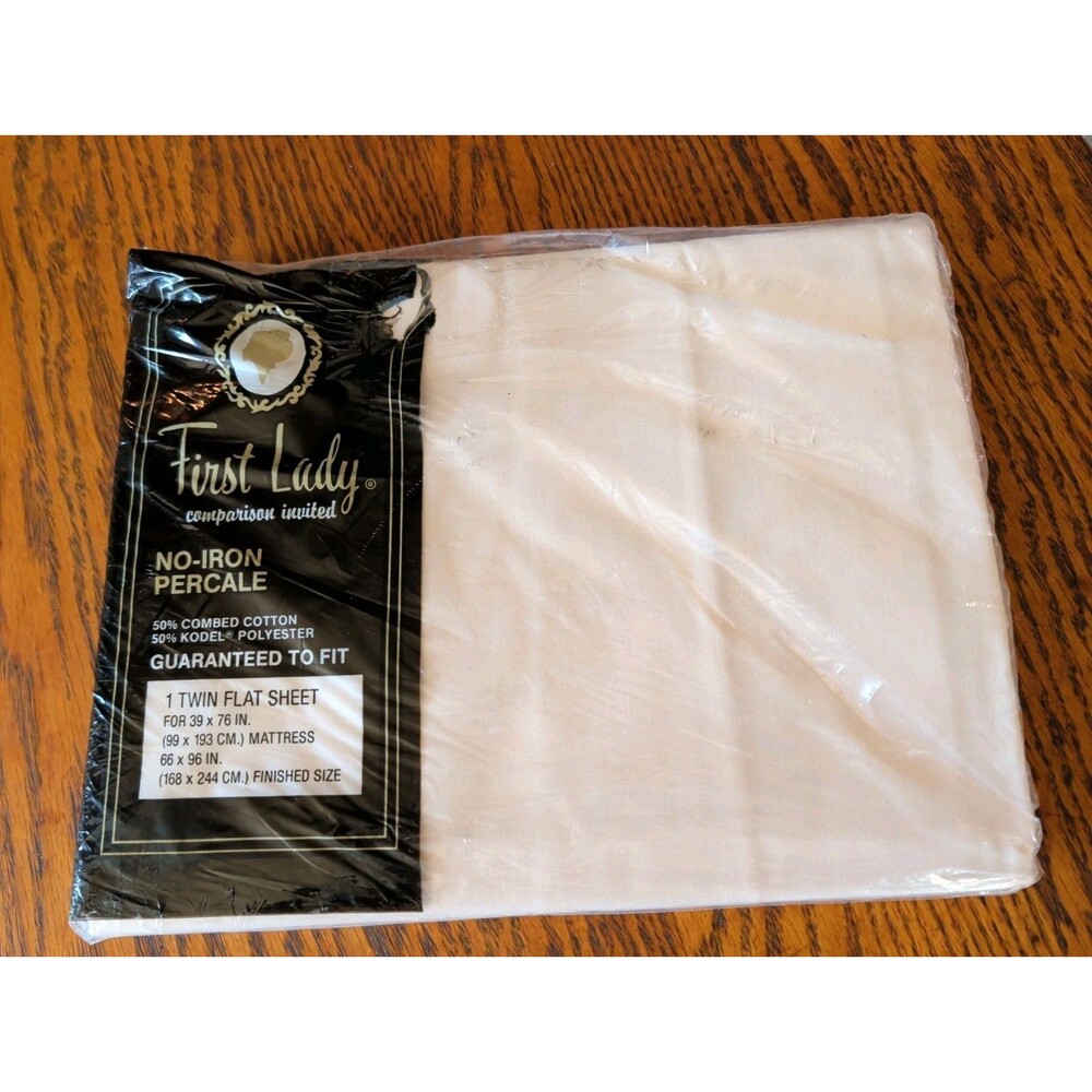 First Lady Twin Flat Sheet New Old Stock Beige Cotton Blend Original Package...